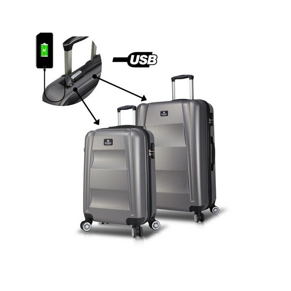 2 pilkų kelioninių lagaminų ant ratukų su USB jungtimis rinkinys My Valice LASSO Cabin & Medium-image-2
