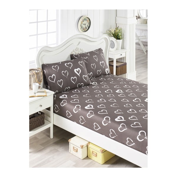 "Hearts Lusno" viengulės lovos paklodės ir 2 užvalkalų rinkinys, 100 x 200 cm