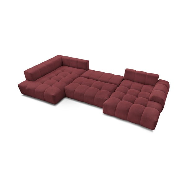 Bordo spalvos iš šenilinio audinio sulankstoma/su sandėliavimo vieta kampinė sofa (su kairiuoju kampu/„U“ formos) Everest – Bobochic Paris-image-4
