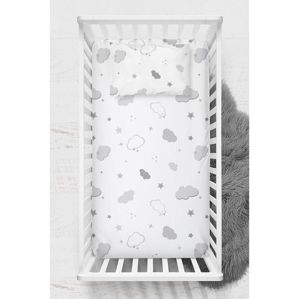 Baltos spalvos iš ranforce medvilnės vaikų patalynė vaikiškai lovai su guma 70x120 cm Bulut – Mijolnir-image-1