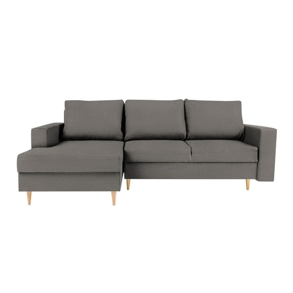 "Mazzini Sofas Iris" tamsiai pilka kampinė sofa-lova su šezlongu kairėje pusėje