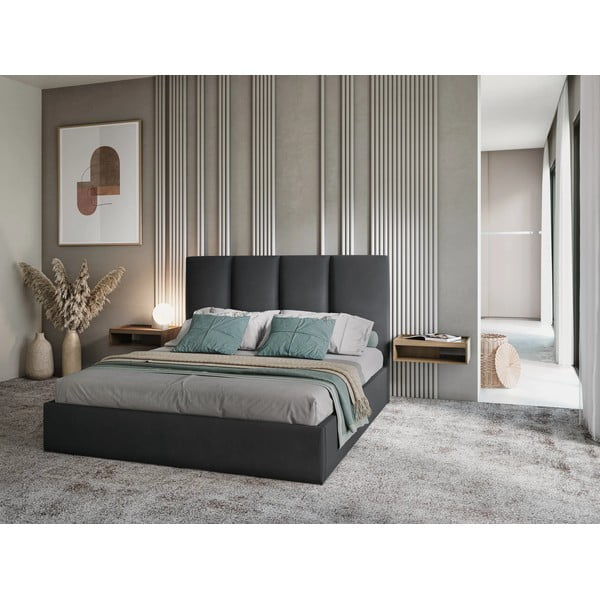 Tamsiai pilka aksominė dvigulė lova Mazzini Beds Juniper, 160 x 200 cm-image-1