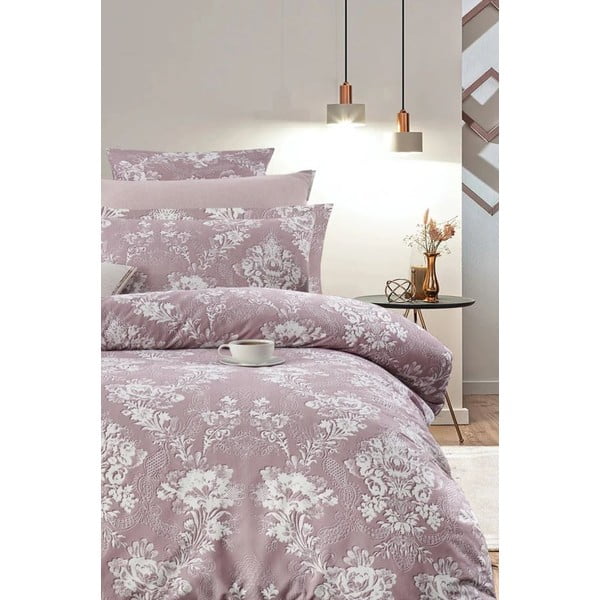 Iš ranforce medvilnės dvigulė/itin ilga patalynė rožinės spalvos su paklode/4 dalių 200x220 cm – Mila Home-image-1