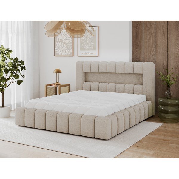 Smėlio spalvos dvigulė lova audiniu dengta su sandėliavimo vieta su lovos grotelėmis 160x200 cm Lamica – ELTAP-image-4
