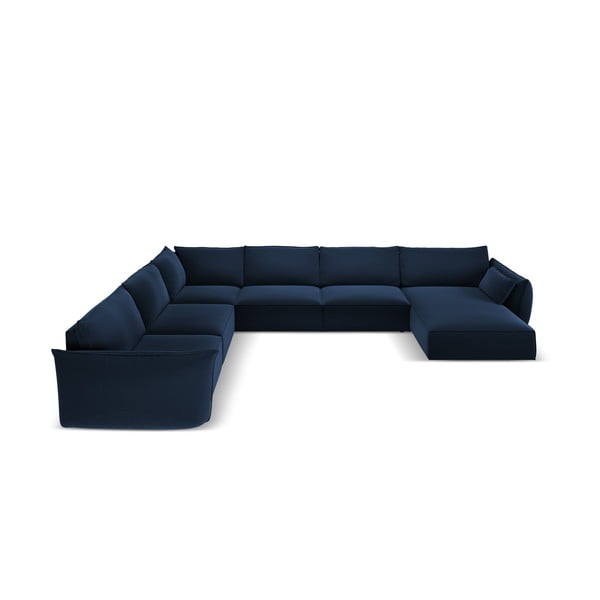 Tamsiai mėlynos spalvos iš velveto kampinė sofa (su kairiuoju kampu/„U“ formos) Vanda – Mazzini Sofas