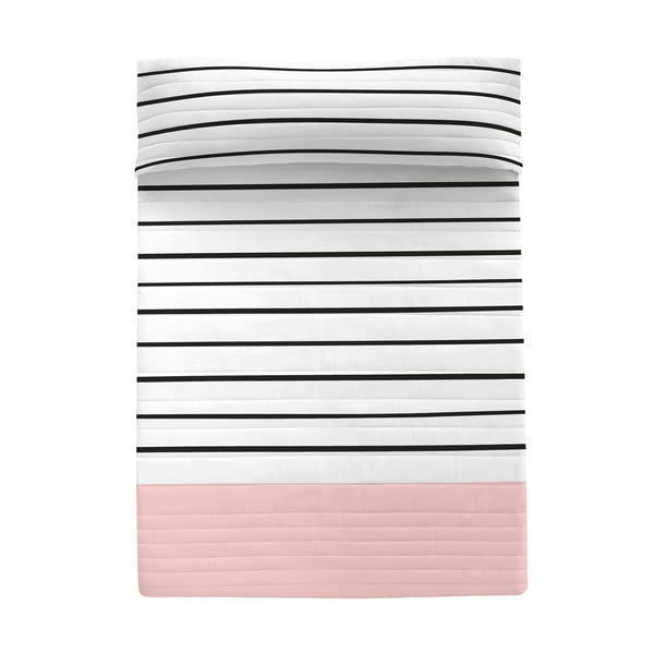 Dygsniuota lovatiesė iš medvilnės juodos ir baltos spalvos/rožinės spalvos 180x260 cm Blush – Blanc