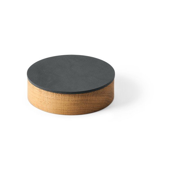 Antracito spalvos/natūralios spalvos iš medžio/iš eko odos daiktadėžė su dangčiu/dekoratyvinė ø 11x3,5 cm Circle Nupo – LIND DNA