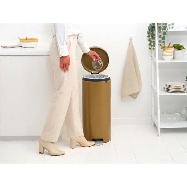 Žalvario spalvos iš plieno šiukšliadėžė su pedalu 30 l NewIcon – Brabantia-image-3