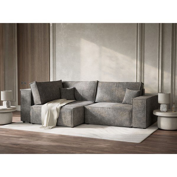 Pilkos spalvos sulankstoma/su sandėliavimo vieta kampinė sofa iš šenilinio audinio (su kairiuoju kampu/„L“ formos) Tonga – Maison de Rêve-image-4