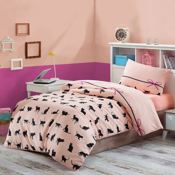 Viengulės lovos patalynė su paklode Katės, 160 x 220 cm