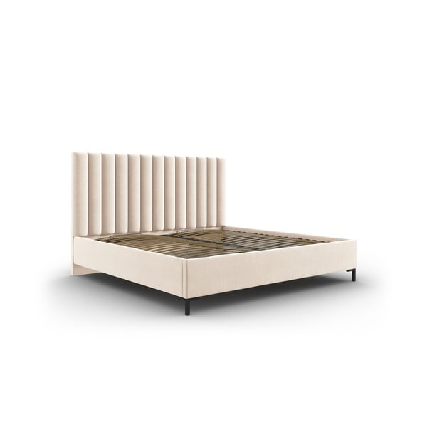 Dvigulė lova smėlio spalvos audiniu dengta su sandėliavimo vieta su lovos grotelėmis 200x200 cm Casey – Mazzini Beds
