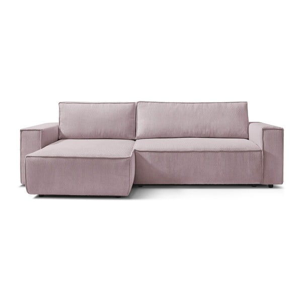 Sulankstoma kampinė sofa šviesiai rožinės spalvos iš kordinio velveto (kintama) Nihad – Bobochic Paris