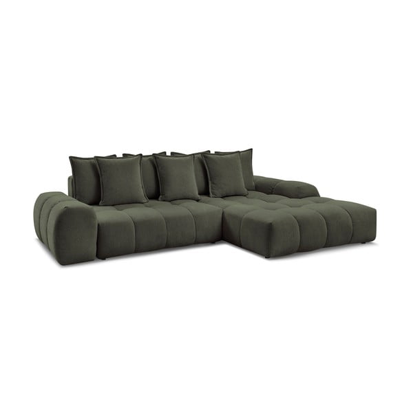 Žalios spalvos iš šenilinio audinio sulankstoma/su sandėliavimo vieta kampinė sofa (su dešiniuoju kampu/su gultu) Everest – Bobochic Paris-image-3