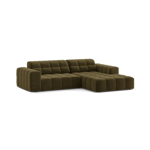 Khaki spalvos kampinė sofa iš velveto (su dešiniuoju kampu/su gultu) Chicago – Cosmopolitan Design-image-1