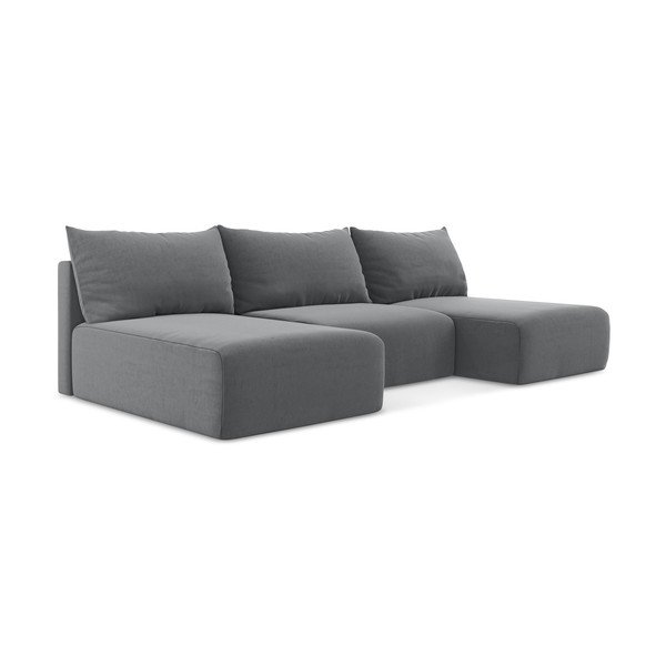 Pilkos spalvos sulankstoma/su sandėliavimo vieta kampinė sofa iš velveto („U“ formos) Kalena – Makamii-image-2