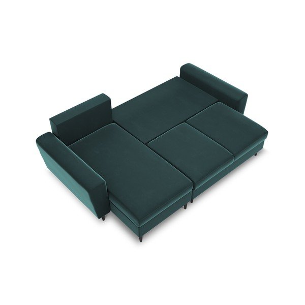 Smaragdinės spalvos iš velveto sulankstoma/su sandėliavimo vieta kampinė sofa Kyoto – Cosmopolitan Design-image-1