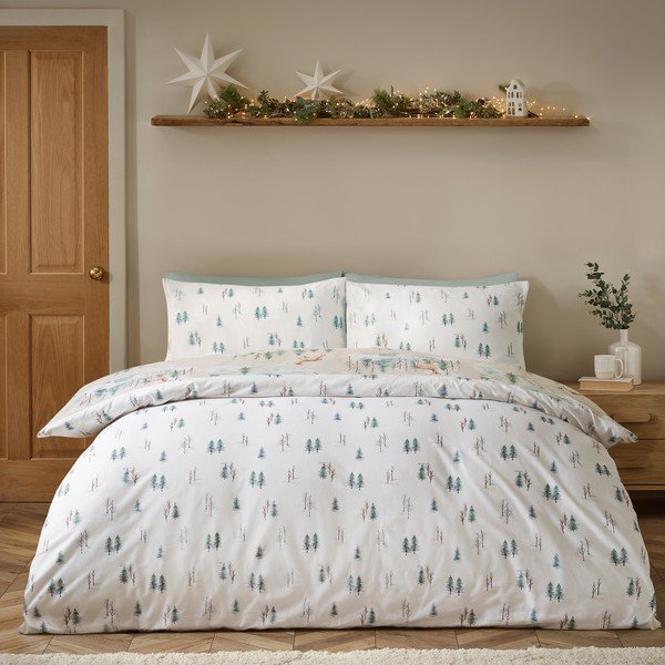 Natūralios spalvos iš flanelės viengulė patalynė 135x200 cm Brushed Christmas Deer – Catherine Lansfield-image-1