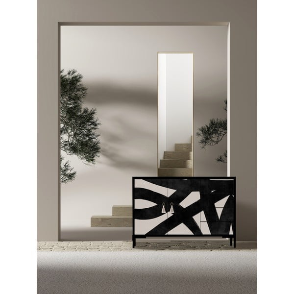 Žema šoninė spintelė juodos spalvos/smėlio spalvos 113x84 cm Wilma – Really Nice Things-image-1