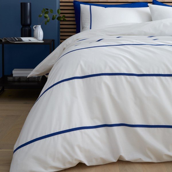 Iš medvilnės viengulė patalynė baltos spalvos/mėlynos spalvos 135x200 cm Herringbone Trim Stripe – Content by Terence Conran-image-1