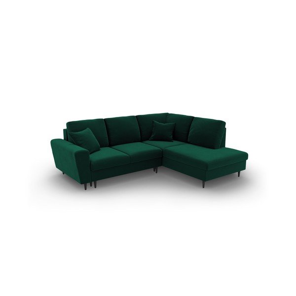 Žalios spalvos iš velveto sulankstoma/su sandėliavimo vieta kampinė sofa (su dešiniuoju kampu/„L“ formos) Kyoto – Cosmopolitan Design-image-2