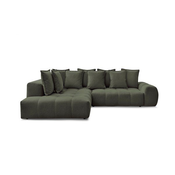 Žalios spalvos iš šenilinio audinio sulankstoma/su sandėliavimo vieta kampinė sofa (su kairiuoju kampu/„L“ formos) Everest – Bobochic Paris