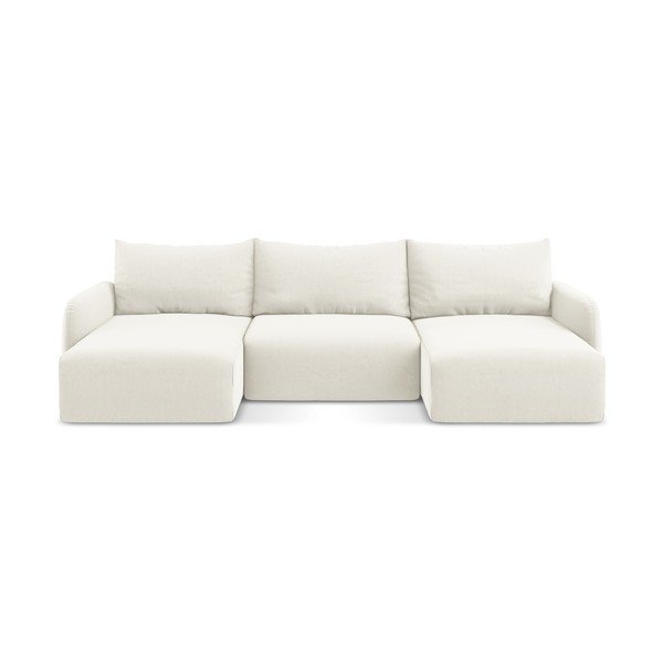 Kreminės spalvos sulankstoma/su sandėliavimo vieta kampinė sofa iš velveto („U“ formos) Kalena – Makamii