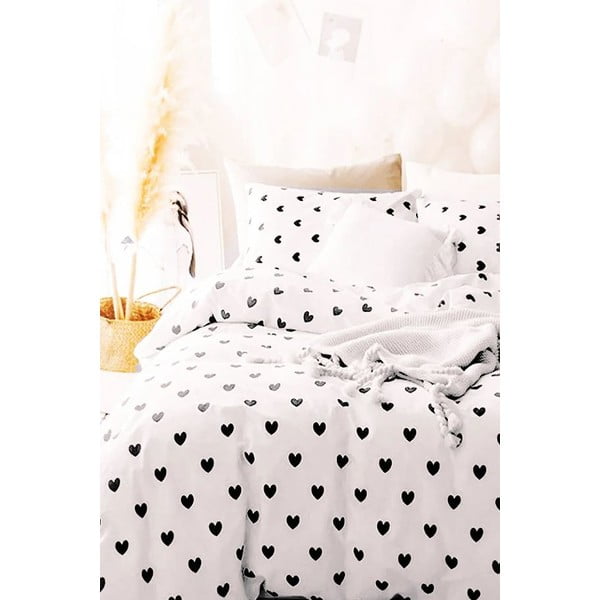 Iš ranforce medvilnės viengulė/itin ilga patalynė baltos spalvos su paklode/3 dalių 160x220 cm Mini Hearts – Mila Home