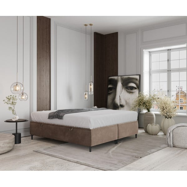 Dvigulė lova smėlio spalvos audiniu dengta su sandėliavimo vieta 160x200 cm Tate – Maison de Rêve-image-1