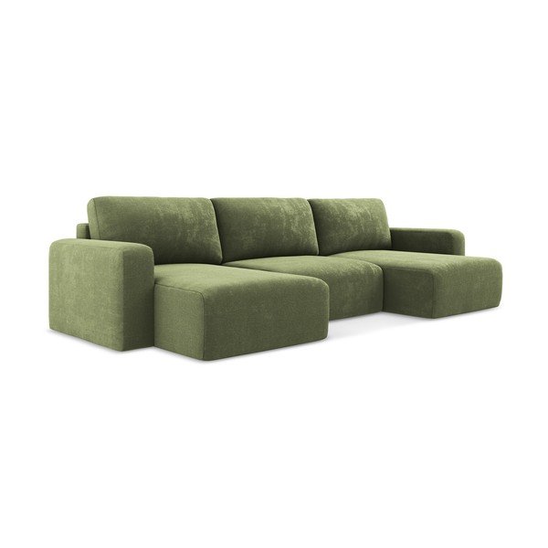Žalios spalvos sulankstoma/su sandėliavimo vieta kampinė sofa iš šenilinio audinio („U“ formos) Kona – Makamii-image-2