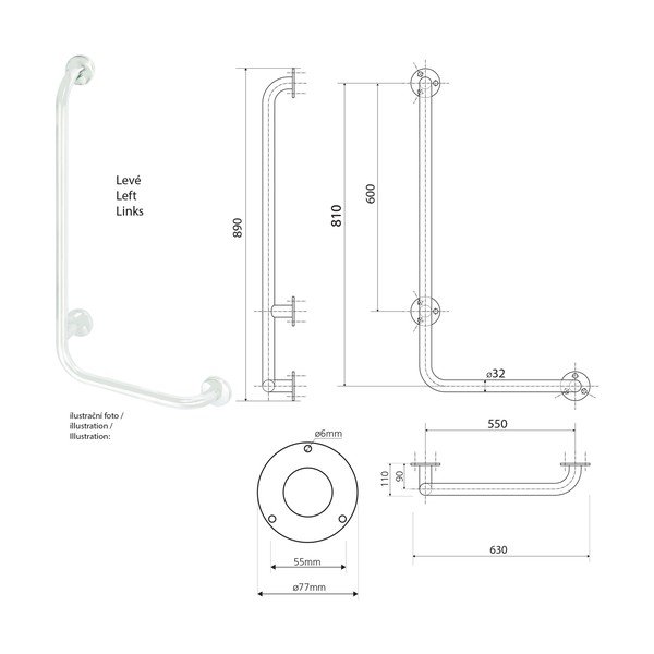 Sieninė iš nerūdijančio plieno rankena 63 cm Handicap Left – Sapho-image-2
