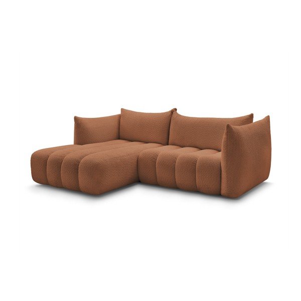 Oranžinės spalvos kampinė sofa iš boucle (su kairiuoju kampu/su gultu) Azra – Bobochic Paris-image-2