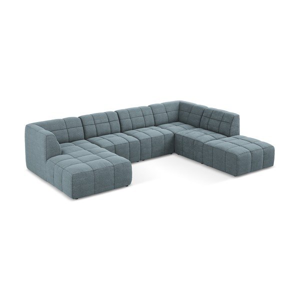 Mėlynos spalvos kampinė sofa iš boucle („U“ formos) Aloha – Makamii-image-3