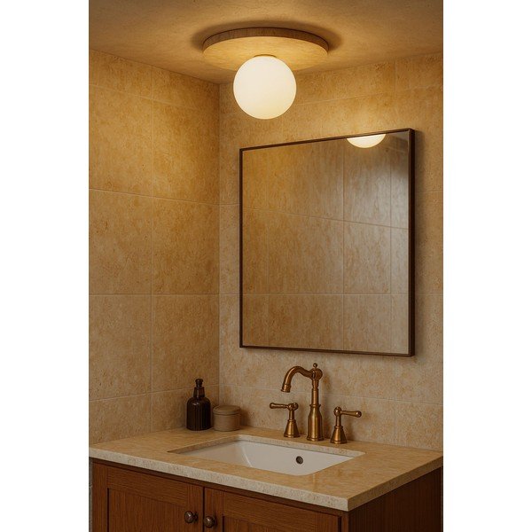 Smėlio spalvos iš akmens lubinis šviestuvas ø 12 cm su stiklo gaubtu Hilde – Opviq lights-image-3