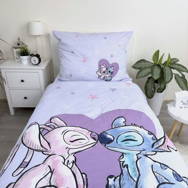 Iš medvilnės viengulė vaikiška patalynė 140x200 cm  Lilo and Stitch "Heart" – Jerry Fabrics-image-3
