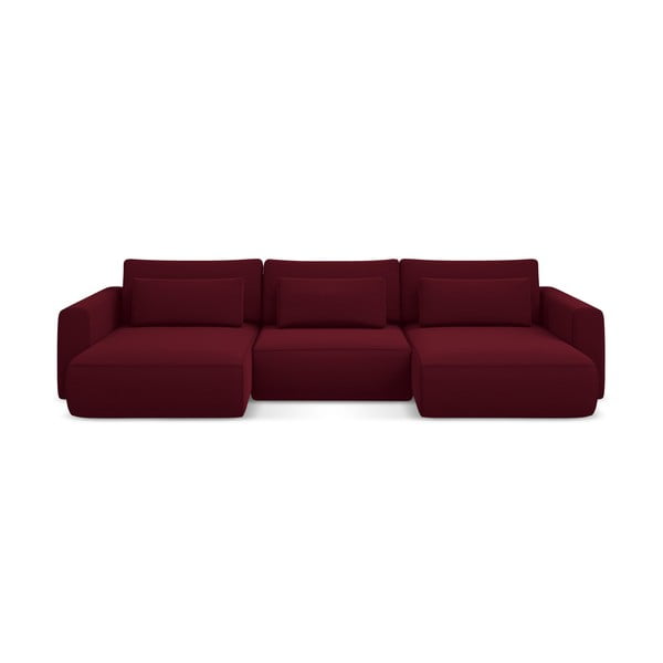 Bordo spalvos iš velveto sulankstoma/su sandėliavimo vieta kampinė sofa („U“ formos) Kapua – Makamii