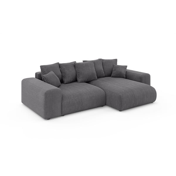 Pilkos spalvos iš kordinio velveto sulankstoma/su sandėliavimo vieta kampinė sofa (kintama) Luma – Ropez-image-2