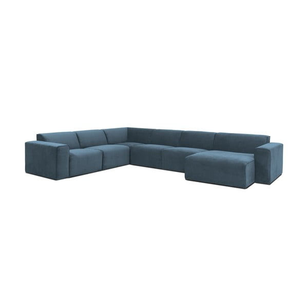 Iš kordinio velveto kampinė sofa mėlynos spalvos (su dešiniuoju kampu) Sting – Scandic-image-1