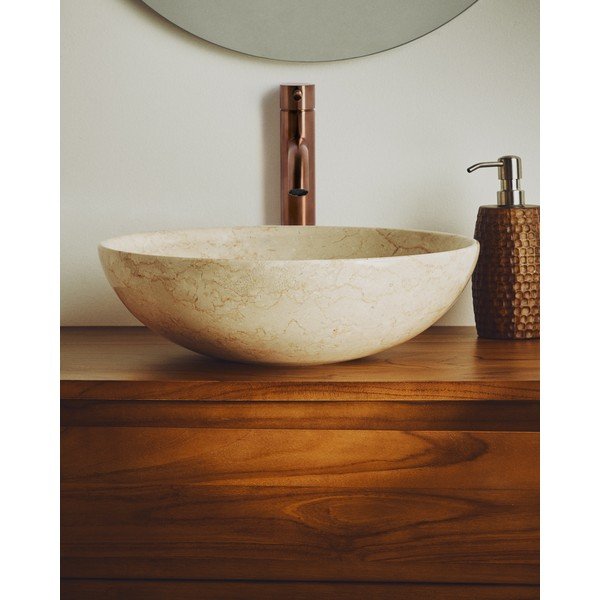 Smėlio spalvos iš akmens apvalios formos praustuvas ø 40 cm Darnen – Kave Home-image-1