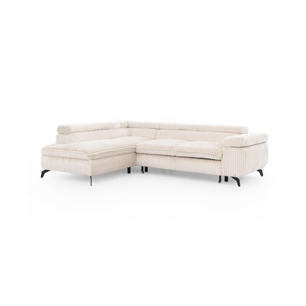 Kreminės spalvos kampinė sofa iš kordinio velveto (su kairiuoju kampu/„L“ formos) Marbeya  – Ropez-image-2