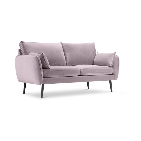 Šviesiai rožinė aksominė sofa su juodomis kojomis Kooko Home Lento, 158 cm-image-2