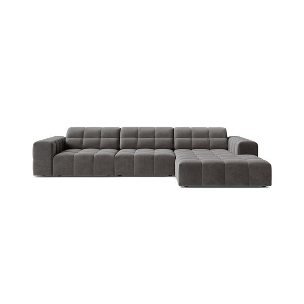 Pilkos spalvos kampinė sofa iš velveto (su dešiniuoju kampu/su gultu) Chicago – Cosmopolitan Design
