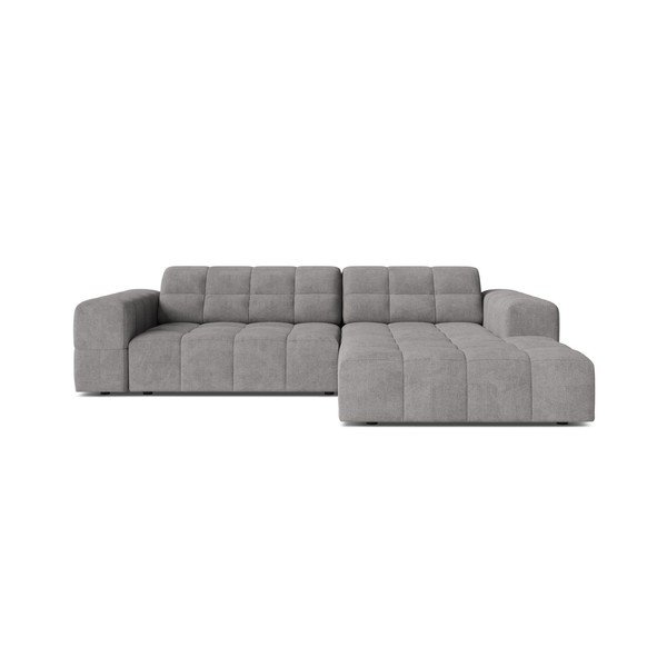 Pilkos spalvos kampinė sofa iš šenilinio audinio (su dešiniuoju kampu/su gultu) Chicago – Cosmopolitan Design