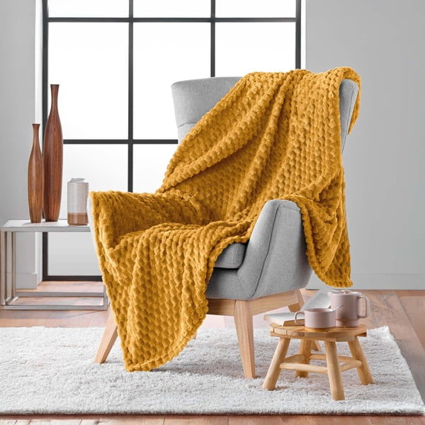 Ochros spalvos iš mikroflanelės antklodė ir pledas 125x150 cm Mini Frosty – douceur d'intérieur-image-2