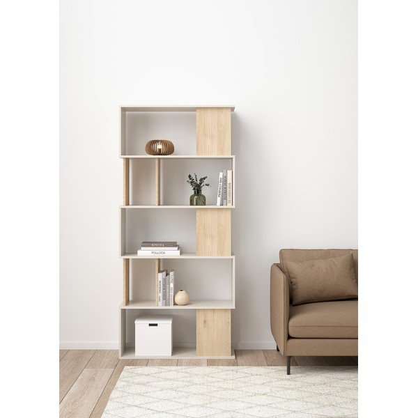Kreminės spalvos knygų spinta  iš ąžuolo 80x173,5x29,5 cm Maze – Tvilum-image-1