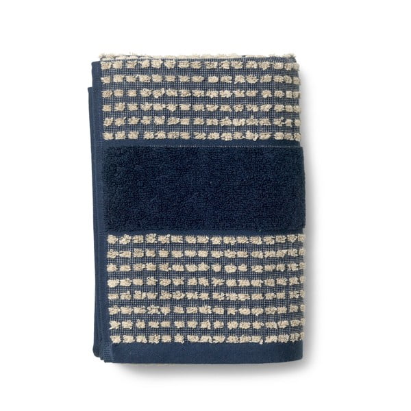 Vonios rankšluostis tamsiai mėlynos spalvos/smėlio spalvos iš organiškos medvilnės 70x140 cm Check – JUNA