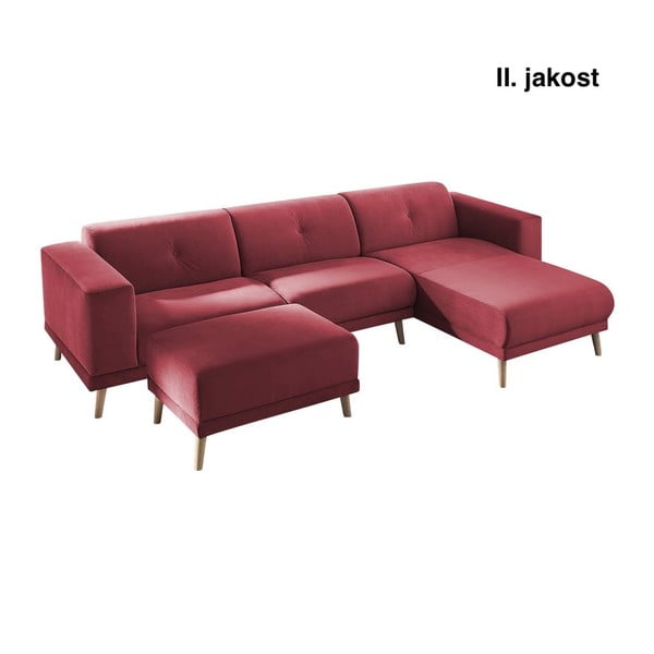 Raudona kampinė sofa su atramomis kojoms "Bobochic Paris Luna", dešinysis kampas, 308 cm