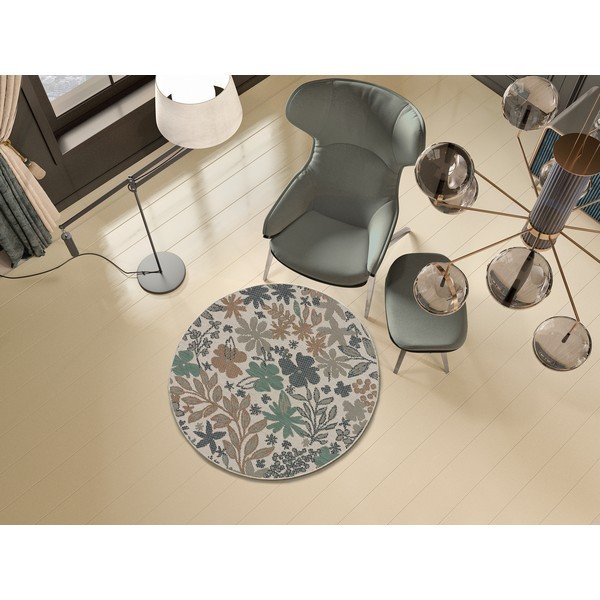 Smėlio ir žalios spalvos lauko kilimas Universal Floral, ø 115 cm-image-1
