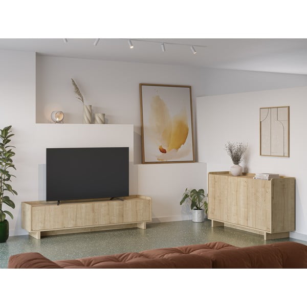 Natūralios spalvos šoninė spintelė iš ąžuolo 140x80x40 cm Daira – Marckeric-image-1
