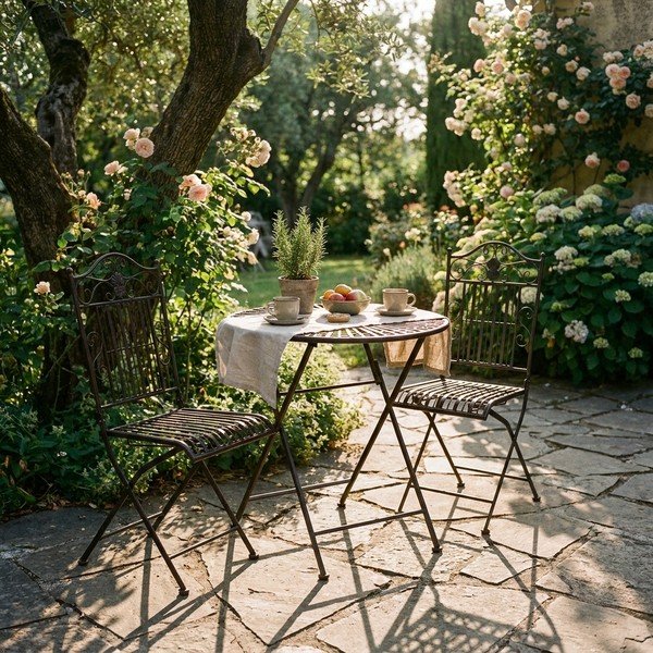 Iš metalo sodo valgomojo komplektas tamsiai rudos spalvos 2 žmonėms – Garden Pleasure-image-1