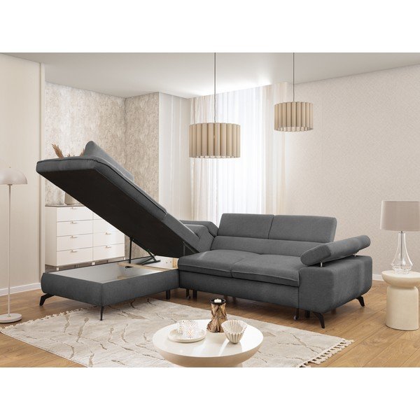 Pilkos spalvos kampinė sofa iš šenilinio audinio (su kairiuoju kampu/„L“ formos) Marbeya  – Ropez-image-4